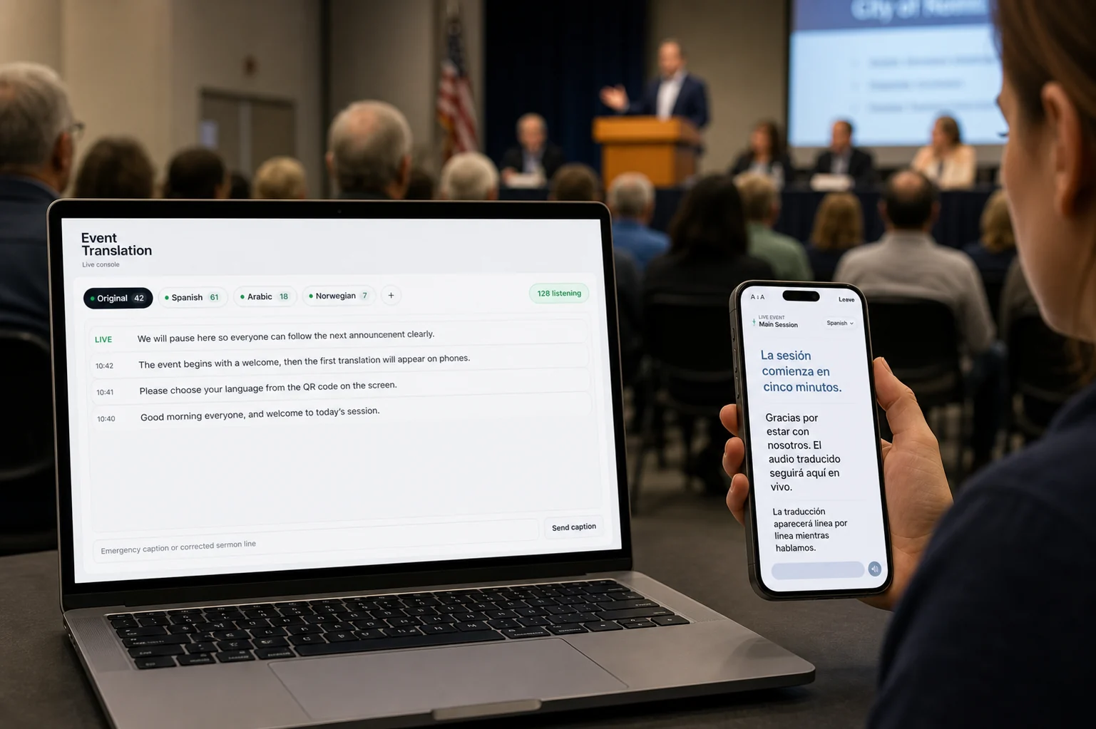 The Koine booth at a civic meeting.